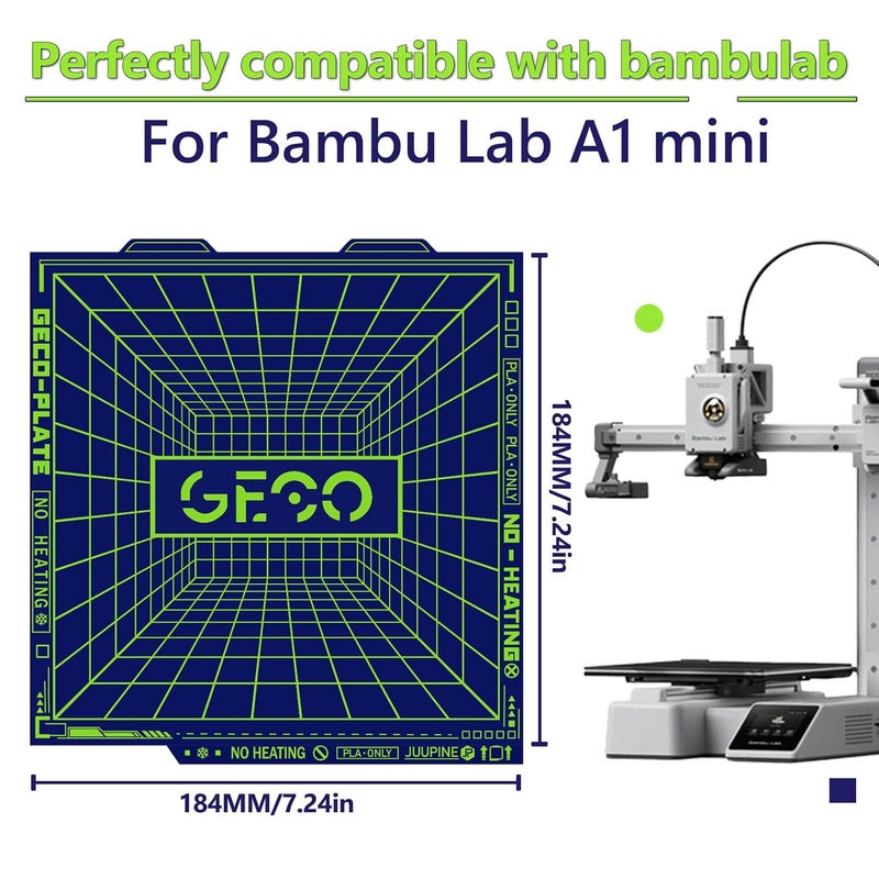 Wefuit JUUPINE 2025 New Upgraded GECO Plate for Bambu Lab A1 Mini 3D Printer,PLA Cold Plate (No Heating) 184X184mm Magnetic Spring Steel 0℃ Printing Hot Bed No Glue Required. - Image 5